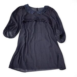 Navy Polka Dot Dress with Lace Collar